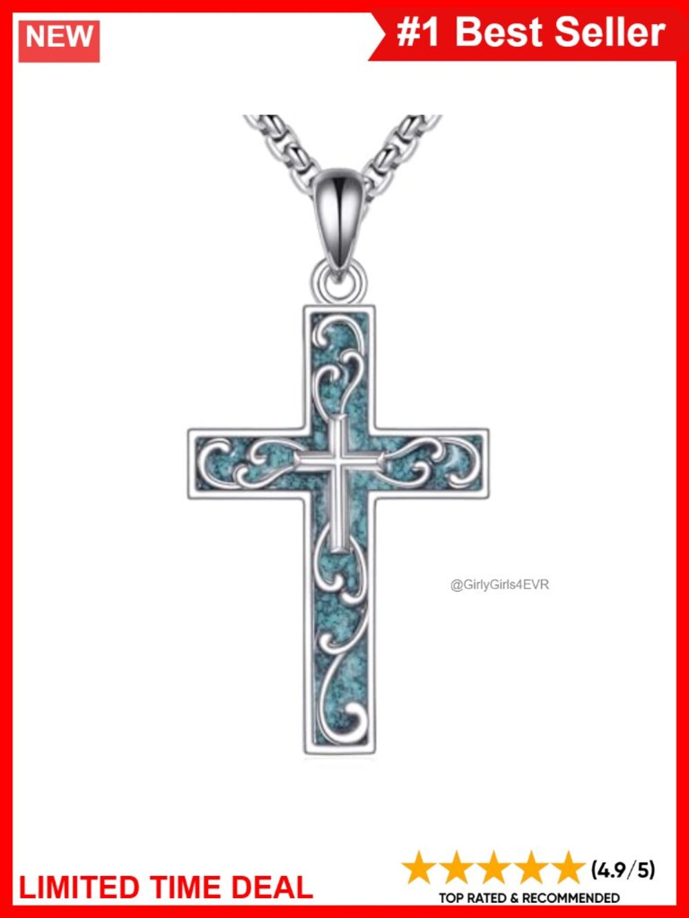925 Sterling Silver Turquoise Cross Pendant Necklace Gift for Women Men